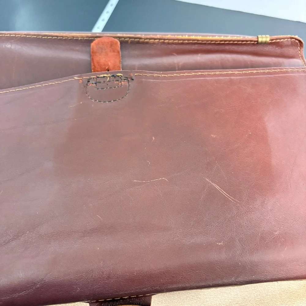 Mens‎ Leather Briefcase Large Brown Made in Italy Vintage Satchel Attache Career